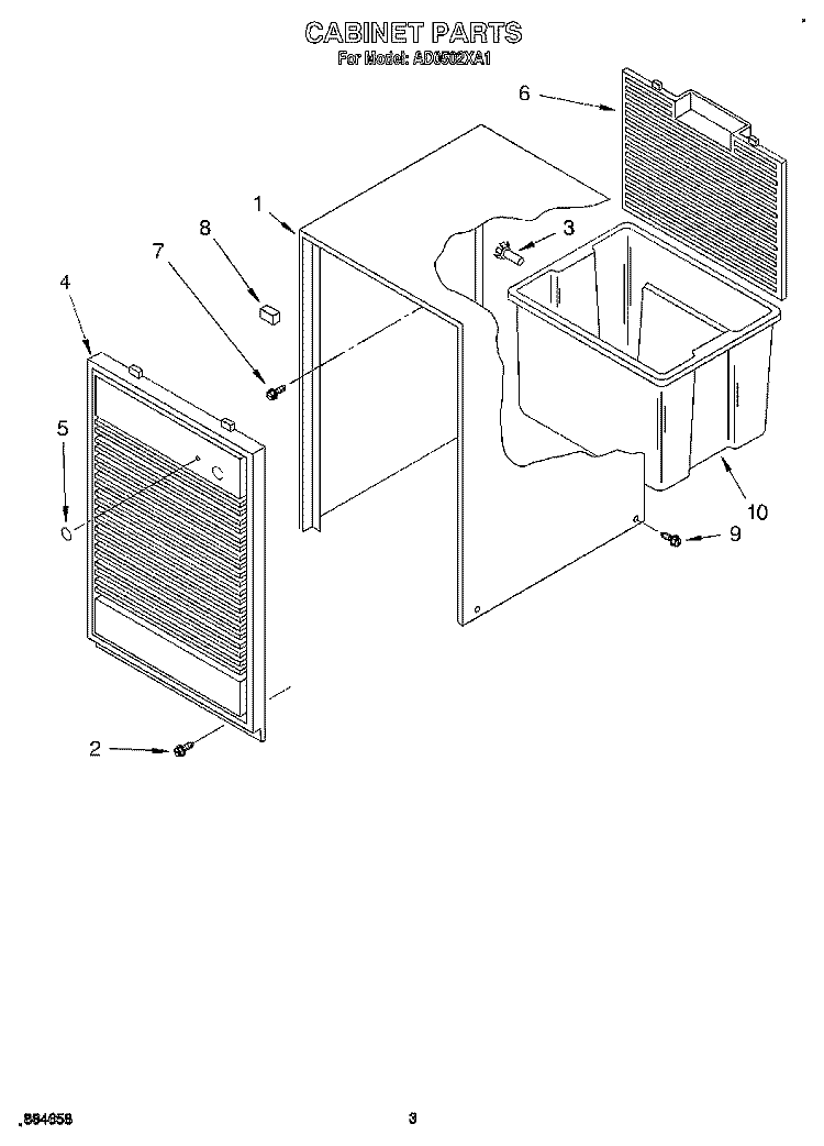 SECTION Diagram and Parts List for AD0502XA1  Whirlpool Dehumidifier