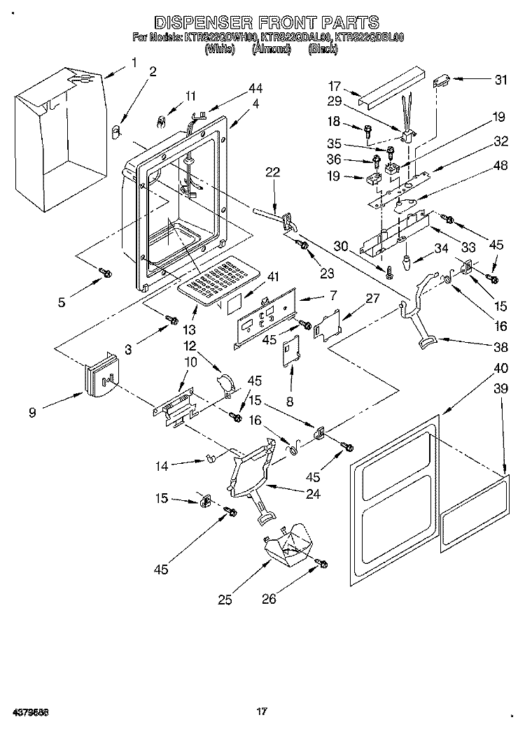 DISPENSER FRONT, LIT/OPTIONAL Diagram and Parts List for KTRS22QDAL00  KitchenAid Refrigerator