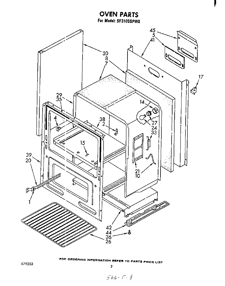 OVEN , LITERATURE Diagram and Parts List for SF3100SPW0  Whirlpool Range