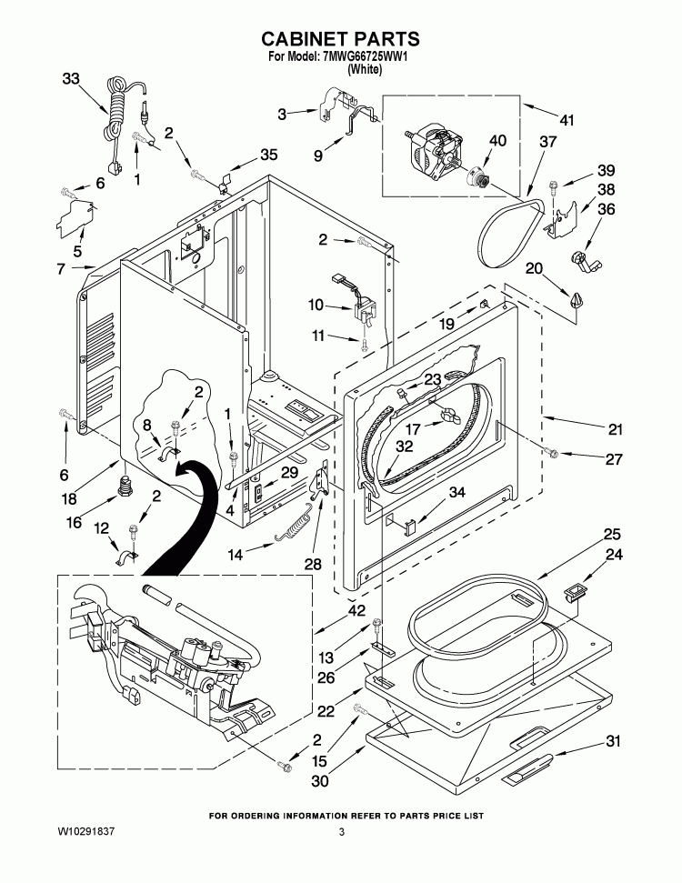 CABINET PARTS Diagram and Parts List for 7MWG66725WW1  Whirlpool Dryer