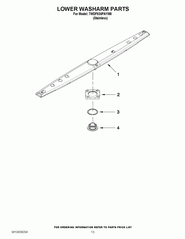 LOWER WASHARM PARTS Diagram and Parts List for 7WDF530PAYM0  Whirlpool Dishwasher