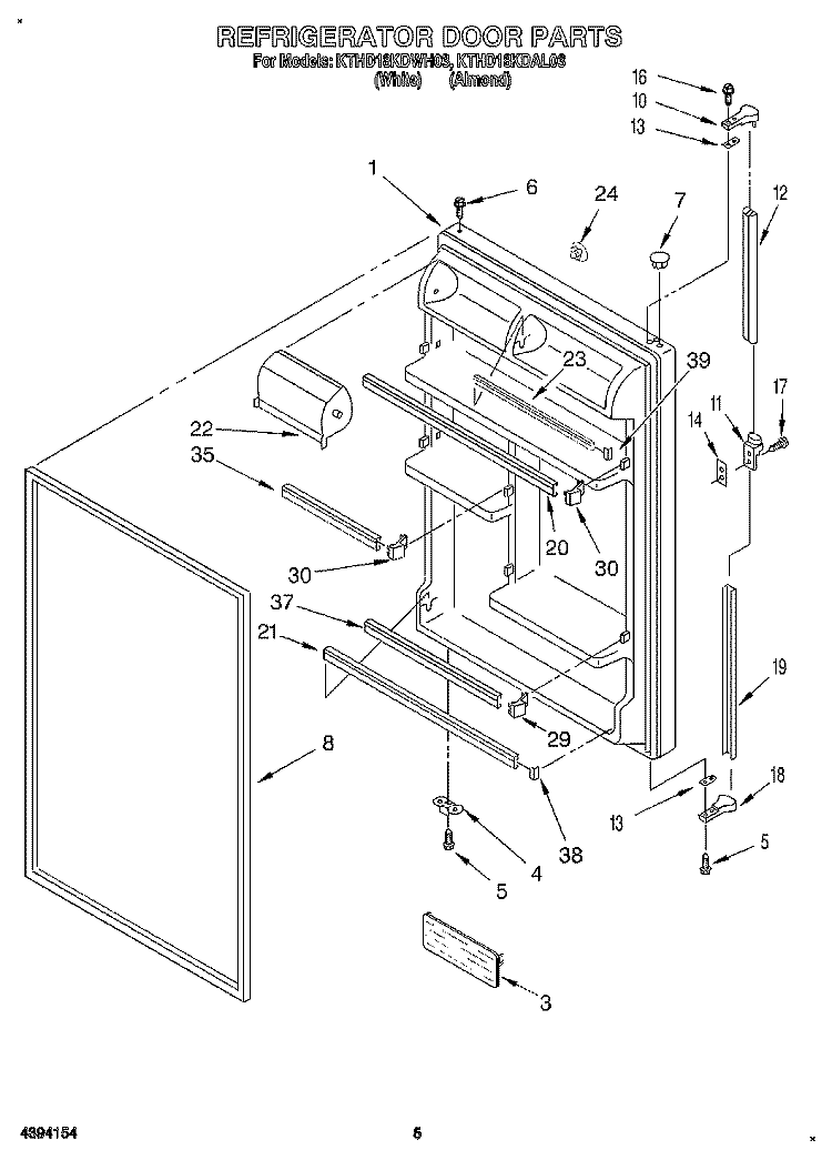 REFRIGERATOR DOOR Diagram and Parts List for KTHD18KDWH03  Whirlpool Refrigerator