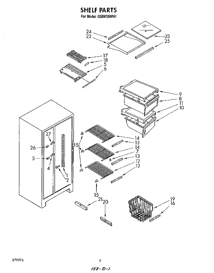 SHELF Diagram and Parts List for GSIW36WH1  Roper Refrigerator