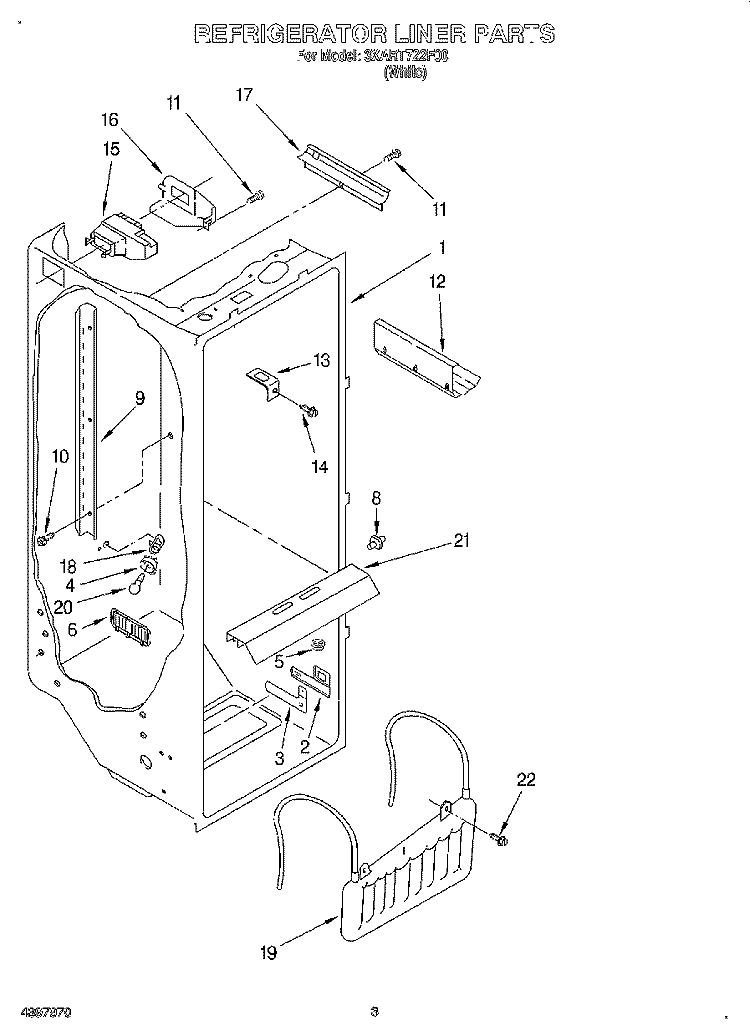 REFRIGERATOR LINER Diagram and Parts List for 3XART722F00  Whirlpool Refrigerator