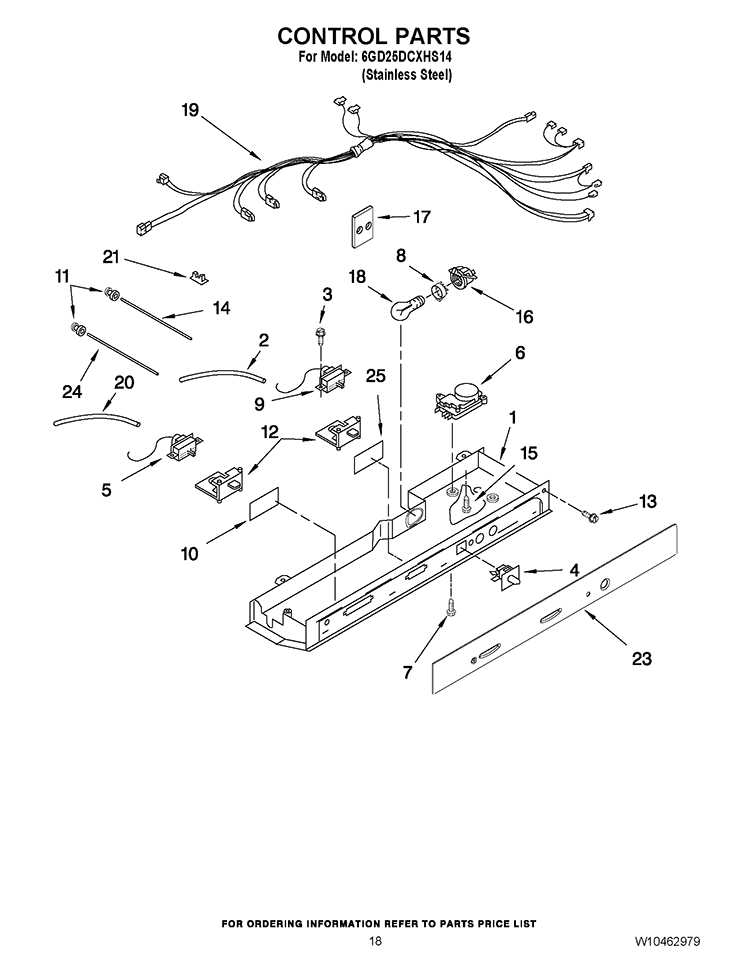 CONTROL PARTS Diagram and Parts List for 6GD25DCXHS14  Whirlpool Refrigerator