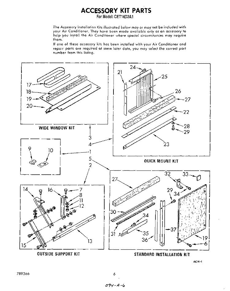 ACCESSORY KIT Diagram and Parts List for CET14D2A1  Whirlpool Air Conditioner
