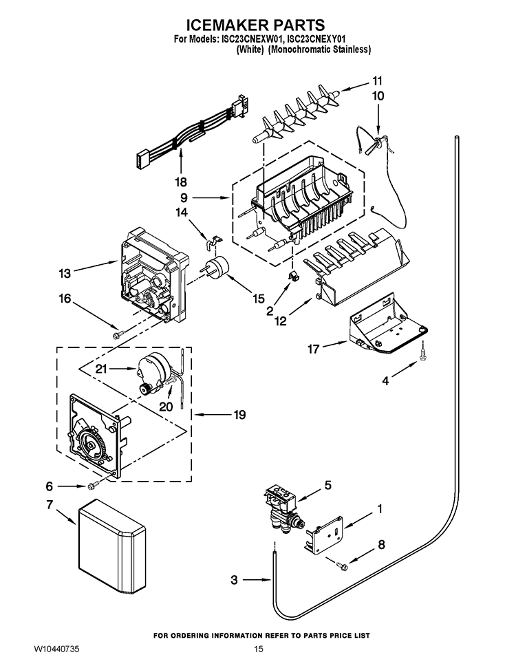 ICEMAKER PARTS Diagram and Parts List for ISC23CNEXW01  Whirlpool Refrigerator