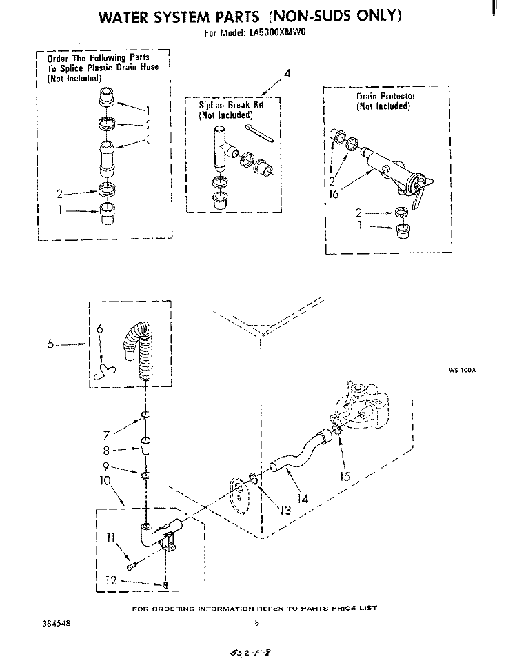 WATER SYSTEM (NON-SUDS ONLY) Diagram and Parts List for LA5300XMW0  Whirlpool Washer