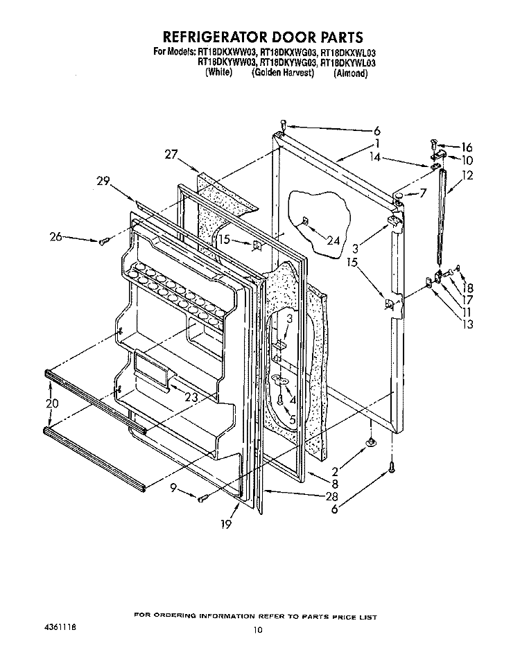 REFRIGERATOR DOOR, LIT/OPTIONAL Diagram and Parts List for RT18DKYWW03  Roper Refrigerator