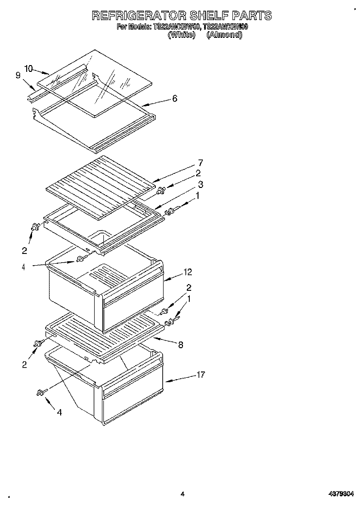 REFRIGERATOR SHELF Diagram and Parts List for TS22AWXBN00  Whirlpool Refrigerator