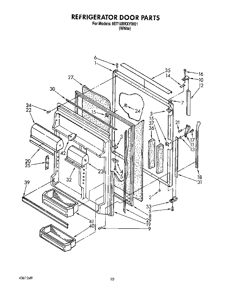 REFRIGERATOR DOOR Diagram and Parts List for 8ET18RKXYN01  Whirlpool Refrigerator