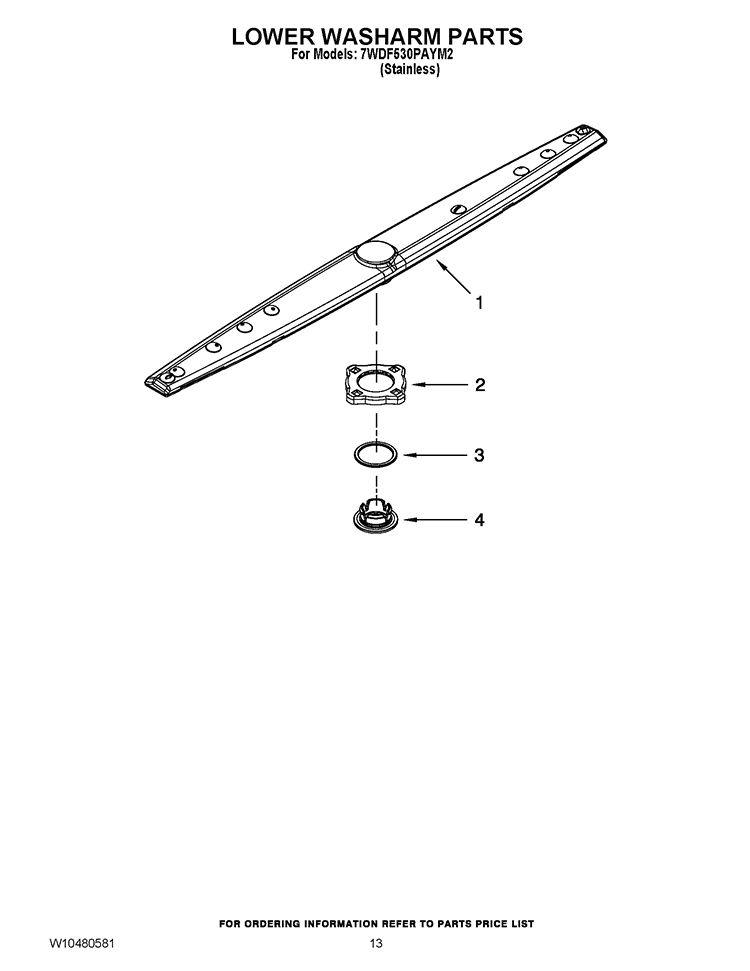LOWER WASHARM PARTS Diagram and Parts List for 7WDF530PAYM2  Whirlpool Dishwasher