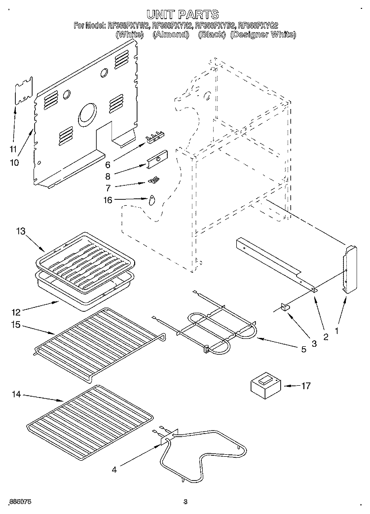 UNIT Diagram and Parts List for RF366PXYB2  Whirlpool Range