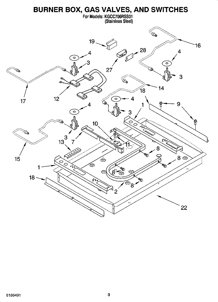 BURNER BOX, GAS VALVES, AND SWITCHES, OPTIONAL PARTS Diagram and Parts List for KGCC706RSS01  KitchenAid Cooktop
