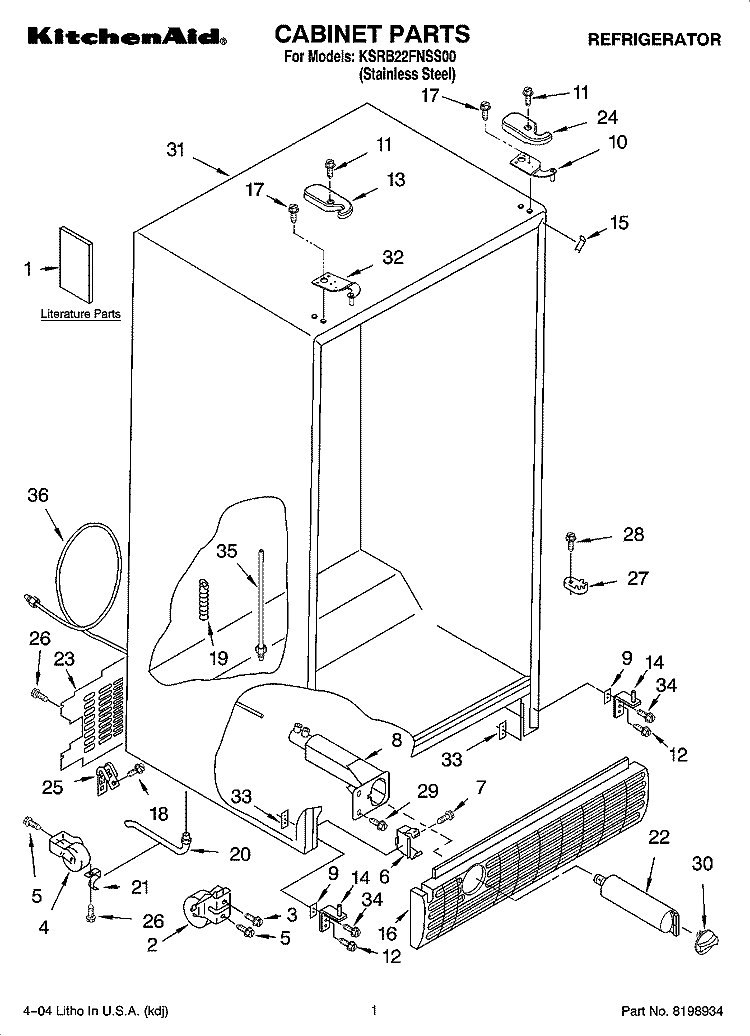 CABINET PARTS Diagram and Parts List for KSRB22FNSS00  KitchenAid Refrigerator