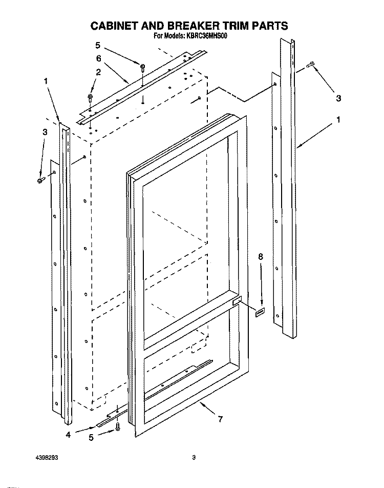 CABINET AND BREAKER TRIM Diagram and Parts List for KBRC36MHS00  KitchenAid Refrigerator