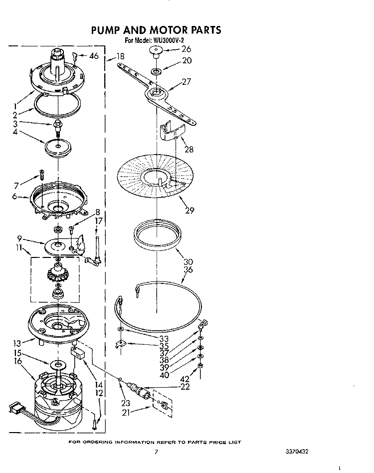PUMP AND MOTOR Diagram and Parts List for WU3000V2  Roper Dishwasher