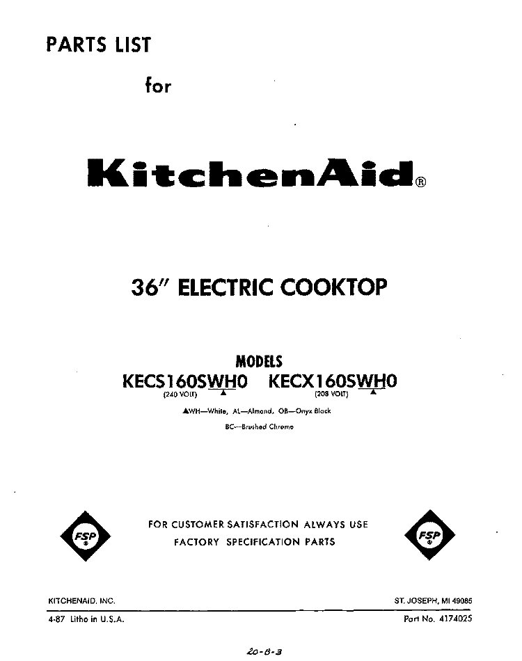 SECTION Diagram and Parts List for KECX160SWH0  KitchenAid Cooktop
