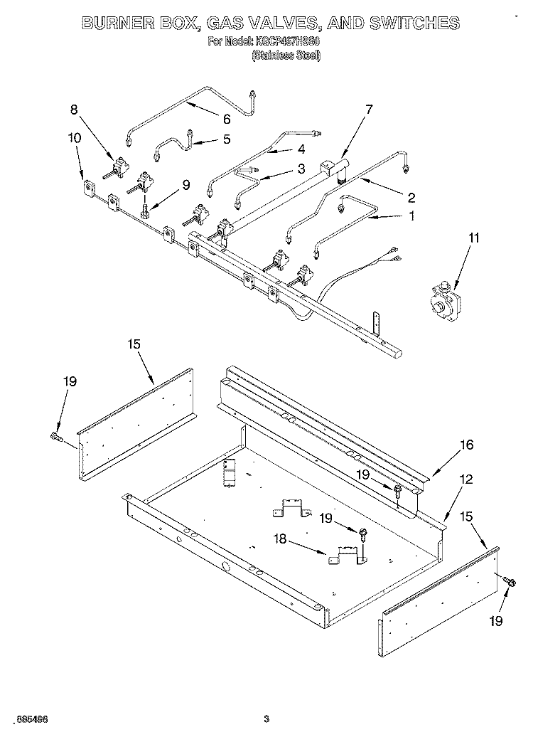 BURNER BOX, GAS VALVES, SWITCHES Diagram and Parts List for KGCP467HSS0  KitchenAid Cooktop