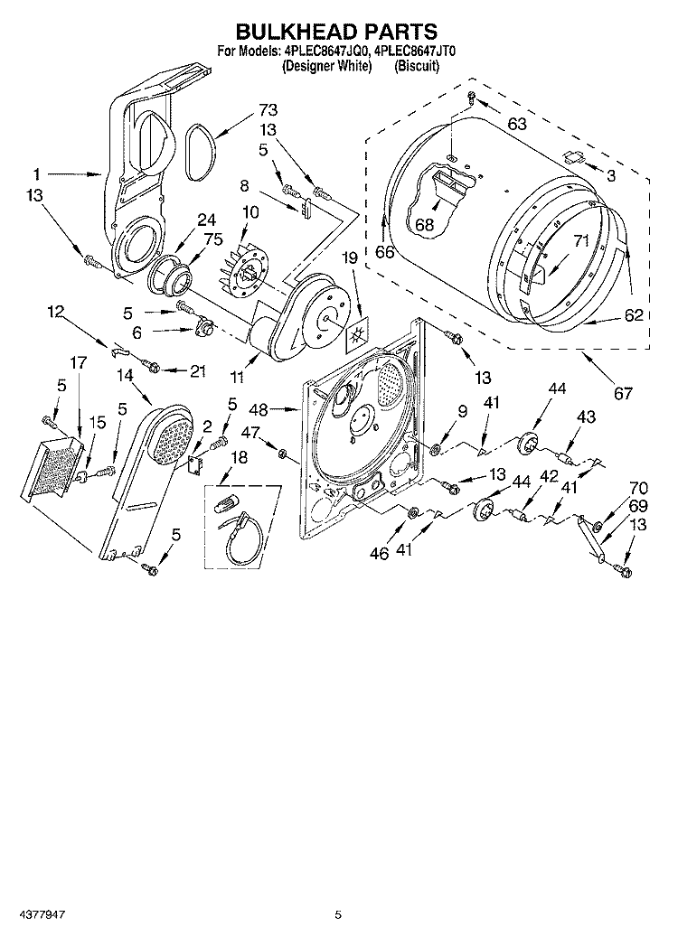 SECTION Diagram and Parts List for 4PLEC8647JQ0  Whirlpool Dryer
