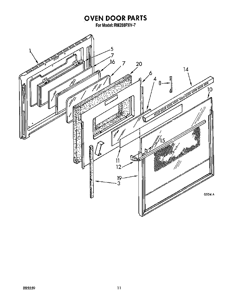 OVEN DOOR Diagram and Parts List for RM288PXV7  Whirlpool Microwave Oven Combo