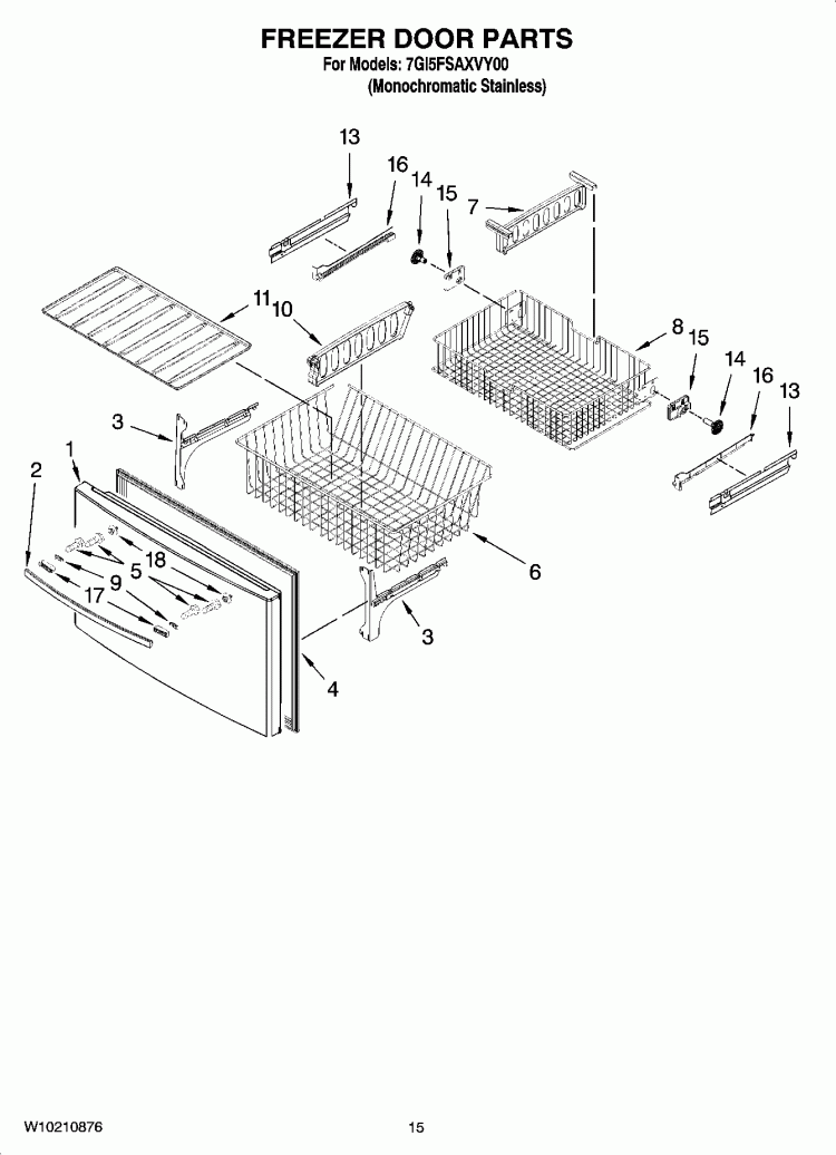 FREEZER DOOR PARTS Diagram and Parts List for 7GI5FSAXVY00  Whirlpool Refrigerator