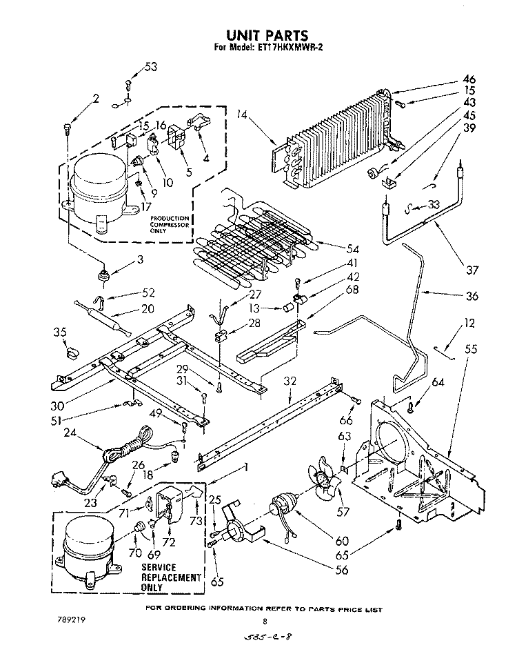 UNIT Diagram and Parts List for ET17HKXMWR2  Whirlpool Refrigerator