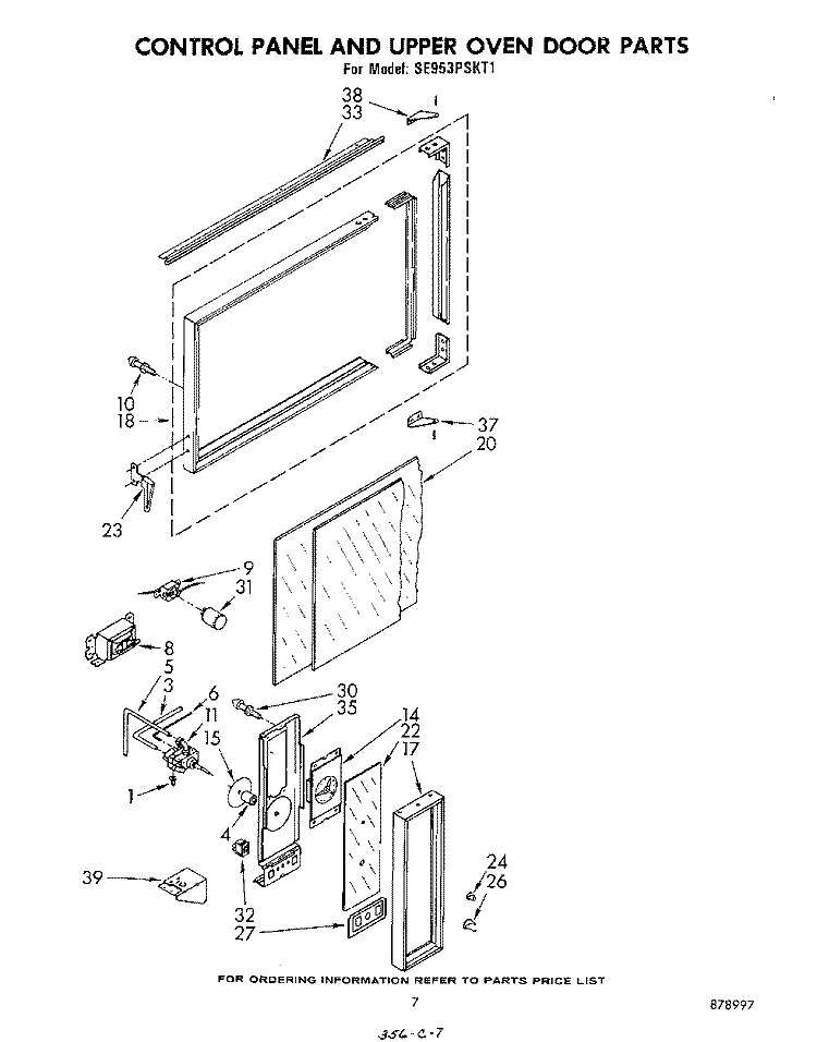 CONTROL PANEL AND UPPER OVEN DOOR Diagram and Parts List for SE953PSKT1  Whirlpool Range