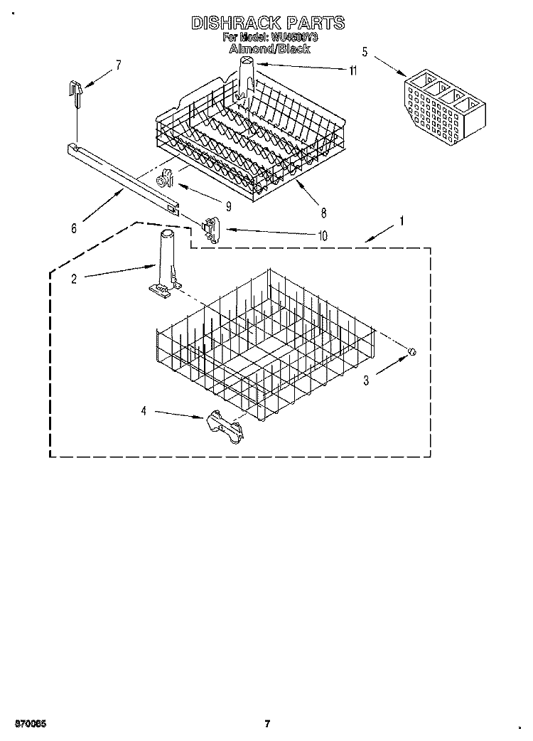 DISHRACK Diagram and Parts List for WU4500Y3  Roper Dishwasher