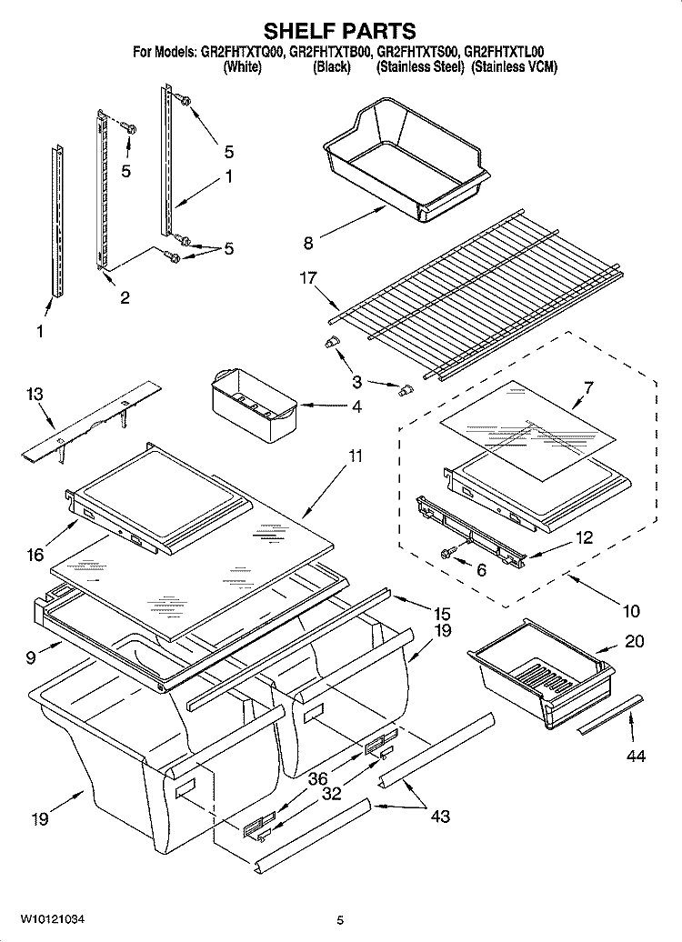 SHELF PARTS Diagram and Parts List for GR2FHTXTB00  Whirlpool Refrigerator