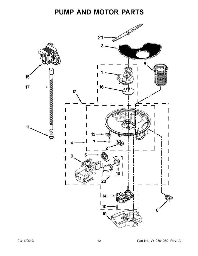 PUMP AND MOTOR PARTS Diagram and Parts List for WDF780SLYB2  Whirlpool Dishwasher