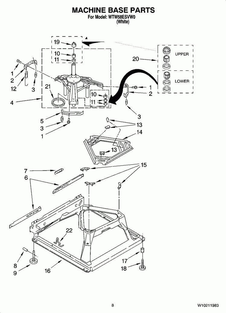 MACHINE BASE PARTS Diagram and Parts List for WTW58ESVW0  Whirlpool Washer
