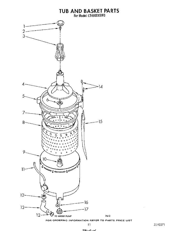 TUB AND BASKET Diagram and Parts List for LT4900XSW3  Whirlpool Washer Dryer Combo