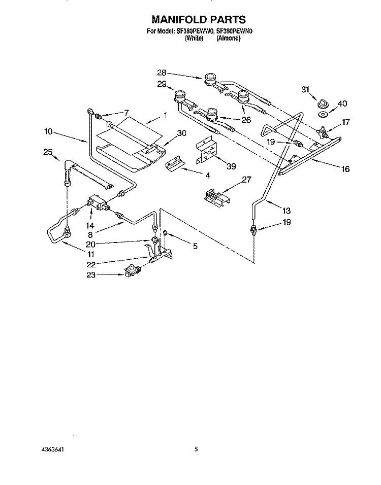 MANIFOLD Diagram and Parts List for SF380PEWN0  Whirlpool Range