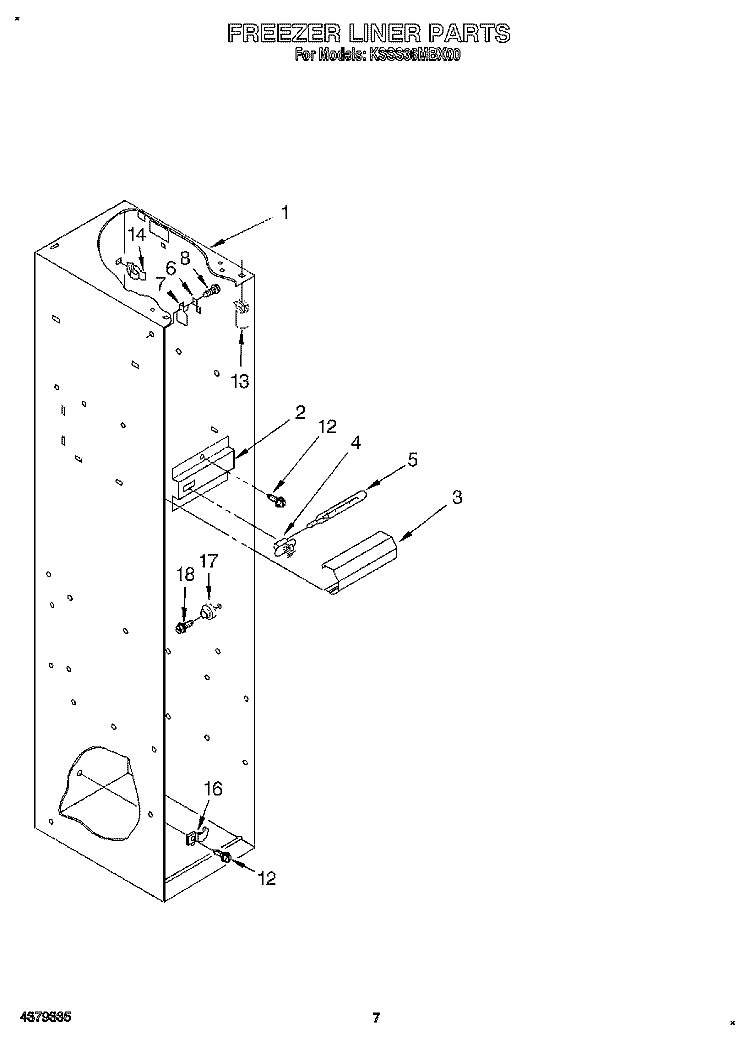 FREEZER LINER Diagram and Parts List for KSSS36MBX00  KitchenAid Refrigerator