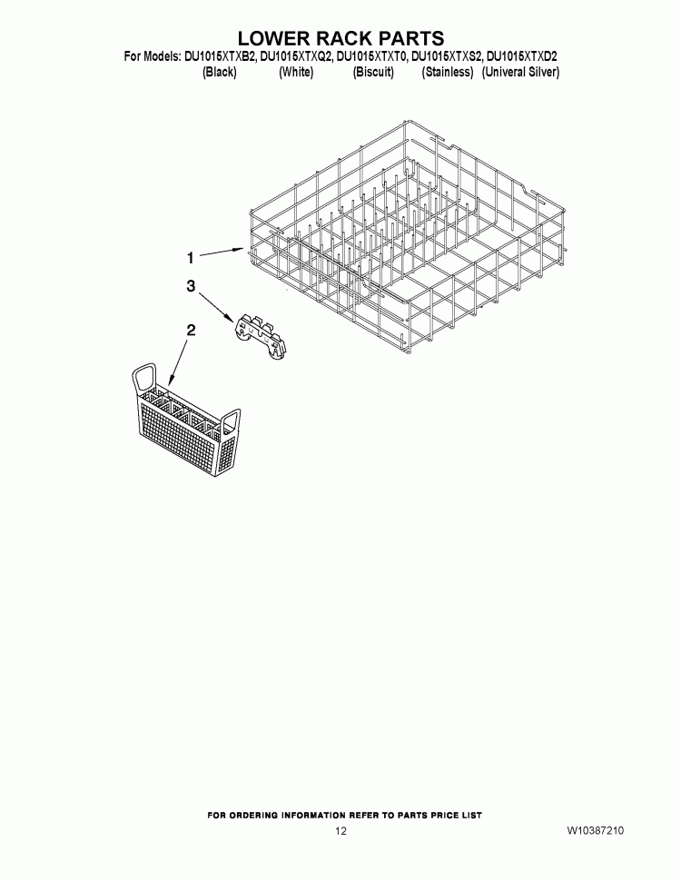LOWER RACK PARTS Diagram and Parts List for DU1015XTXQ2  Whirlpool Dishwasher