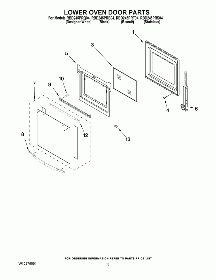 LOWER OVEN DOOR PARTS Diagram and Parts List for RBD245PRT04  Whirlpool Wall Oven