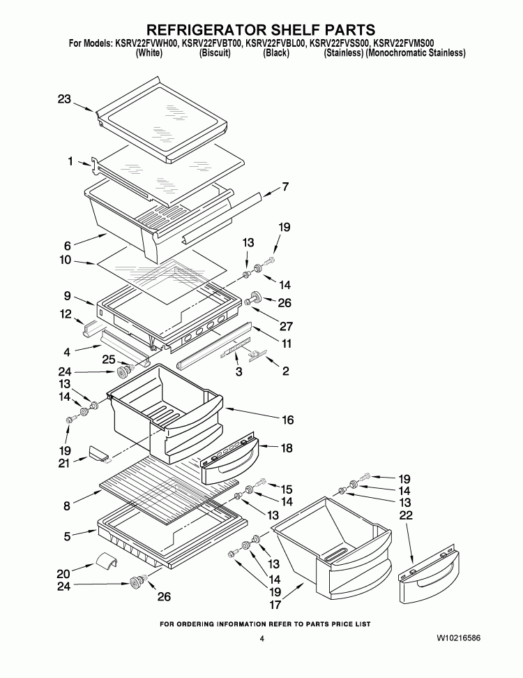 REFRIGERATOR SHELF PARTS Diagram and Parts List for KSRV22FVMS00  KitchenAid Refrigerator