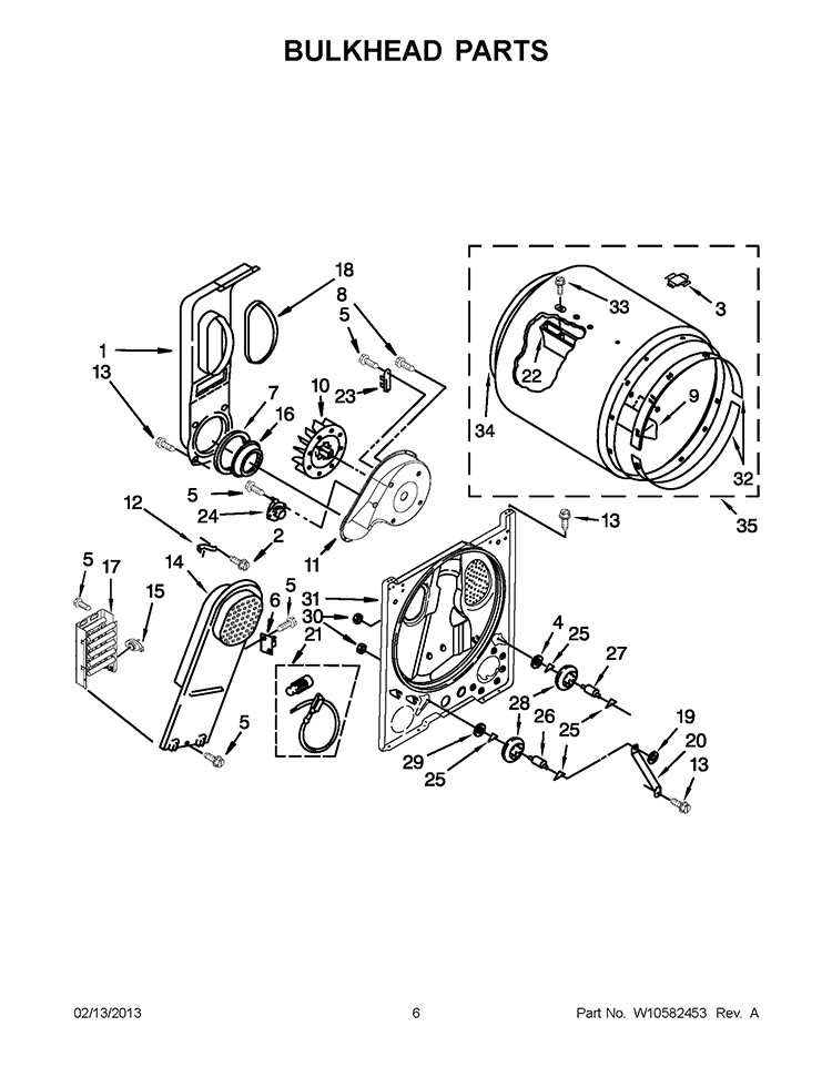 BULKHEAD PARTS Diagram and Parts List for 4GWED4750YQ1  Whirlpool Dryer