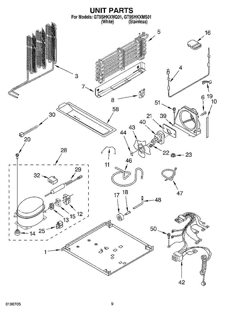 UNIT PARTS Diagram and Parts List for GT9SHKXMS01  Whirlpool Refrigerator