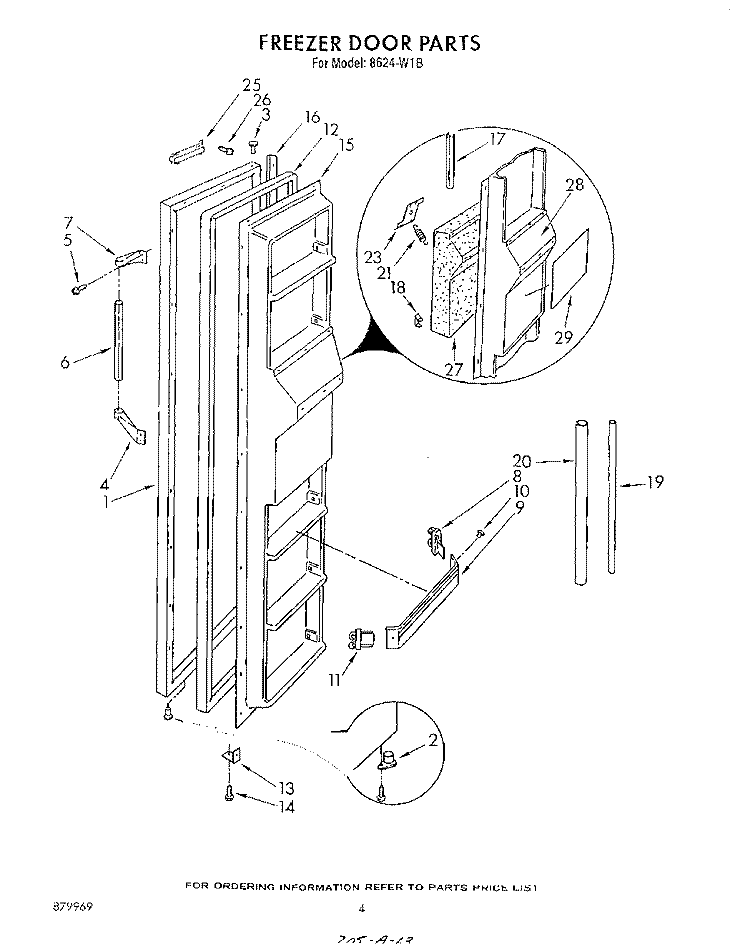 FREEZER DOOR Diagram and Parts List for 8624W1B  Roper Refrigerator
