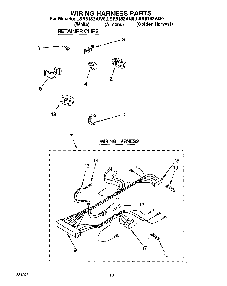 WIRING HARNESS Diagram and Parts List for LSR5132AW0  Whirlpool Washer
