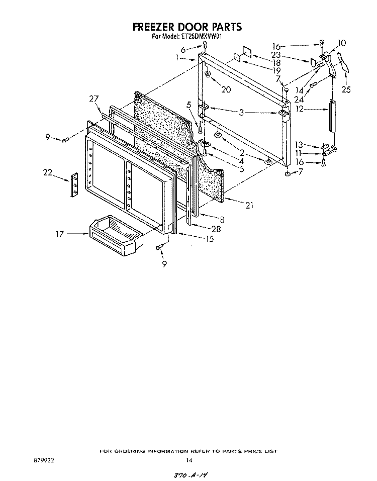 FREEZER DOOR Diagram and Parts List for ET25DMXVM01  Whirlpool Refrigerator