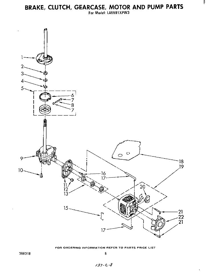 BRAKE, CLUTCH, GEARCASE, MOTOR AND PUMP Diagram and Parts List for LA5591XPW3  Whirlpool Washer