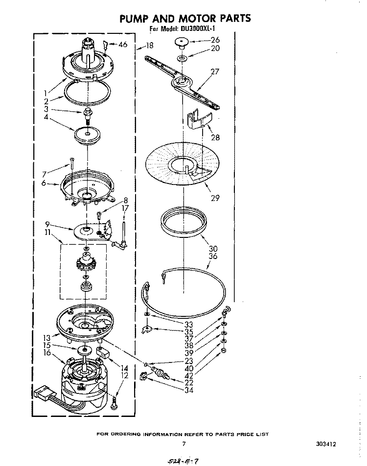 PUMP AND MOTOR Diagram and Parts List for DU3000XL1  Whirlpool Dishwasher