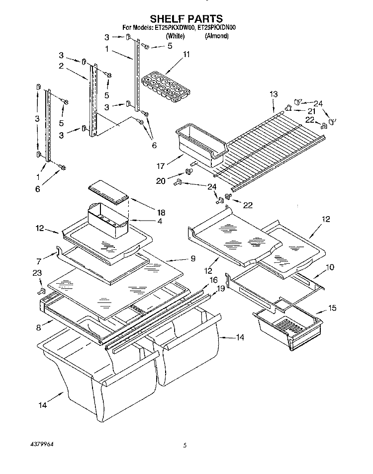 SHELF Diagram and Parts List for ET25PKXDN00  Whirlpool Refrigerator