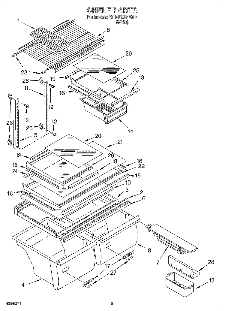 SHELF, OPTIONAL Diagram and Parts List for ST18PKXHW00  Whirlpool Refrigerator