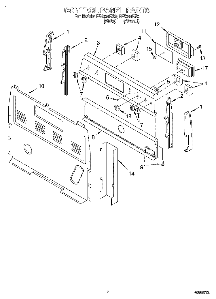 CONTROL PANEL Diagram and Parts List for FES364EN0  Whirlpool Range