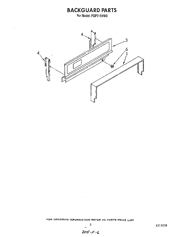 BACKGUARD Diagram and Parts List for FGP315VW0  Roper Range