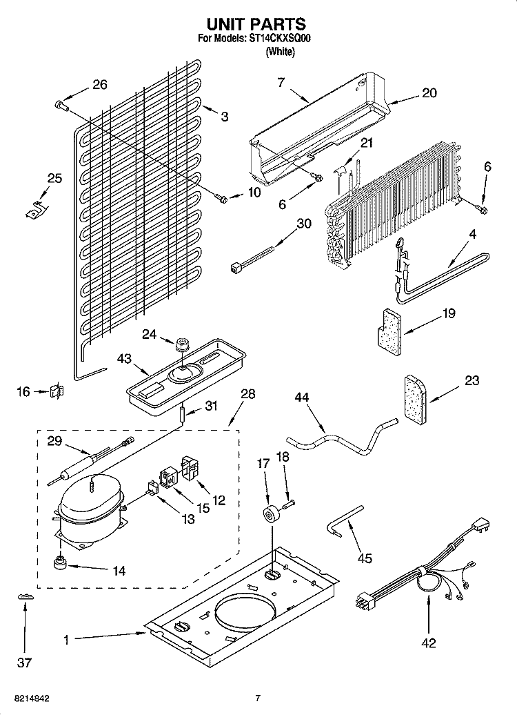 UNIT PARTS Diagram and Parts List for ST14CKXSQ00  Whirlpool Refrigerator
